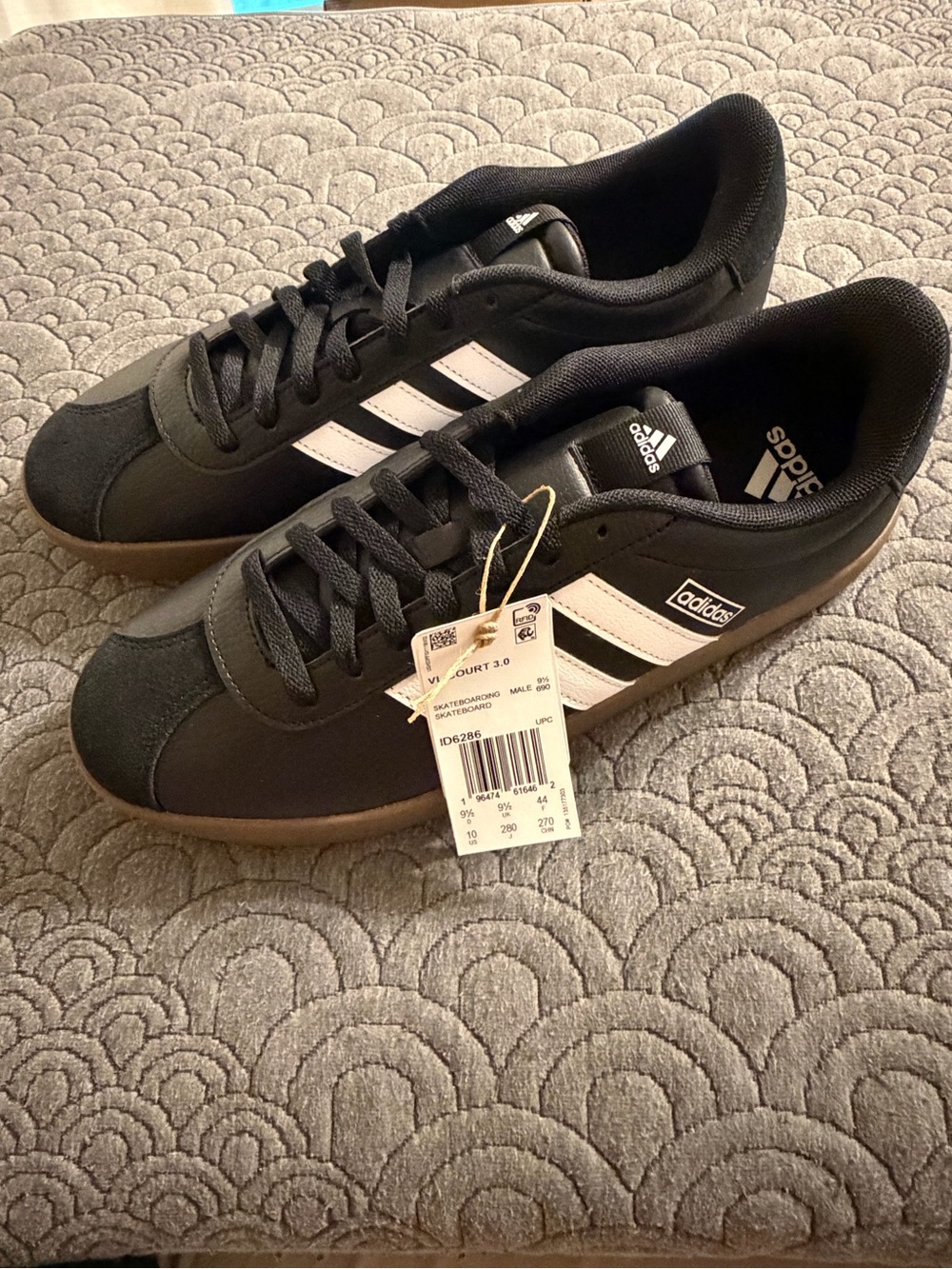 adidas Black Sneakers with White Three-Stripes and Gum Sole